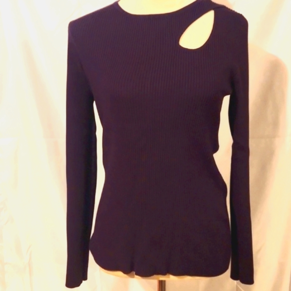 INC Purple Ribbed Keyhole Shirt - Picture 2 of 6